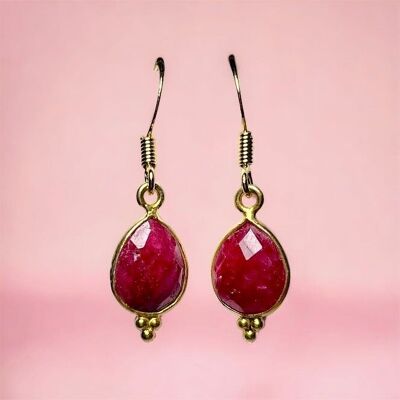 "BALTIMORE" earrings gilded in fine gold Raw ruby