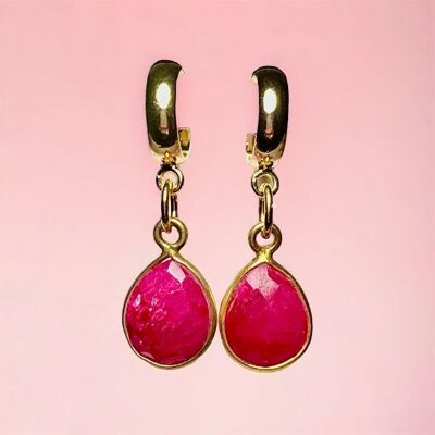 "VALériE" earrings gilded in fine gold Raw ruby