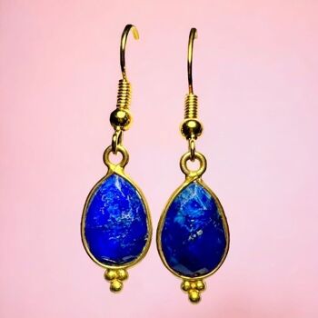 Boucles d’oreilles "FRESNO" dorées or fin Saphir brut 1