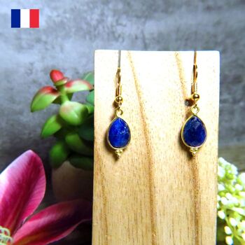 Boucles d’oreilles "FRESNO" dorées or fin Saphir brut 4