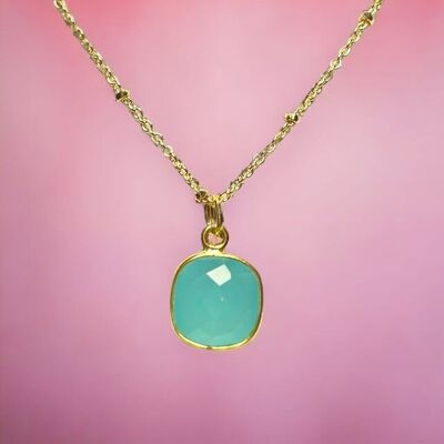 "PAOLA" pendant, fine gold, blue Chalcedony stone
