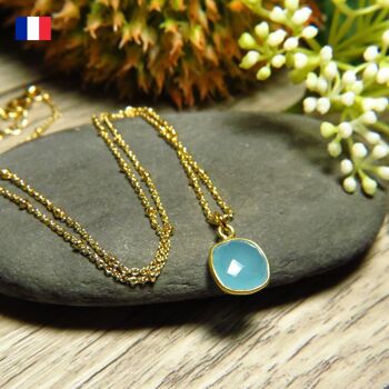 Pendentif "PAOLA" doré or fin pierre Calcédoine bleue 3