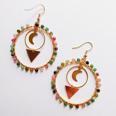 Pendientes de aro semipreciosos, pendientes de turmalina, turmalina, pendientes semipreciosos, pendientes boho, pendientes hippies, pendientes de aro dorados