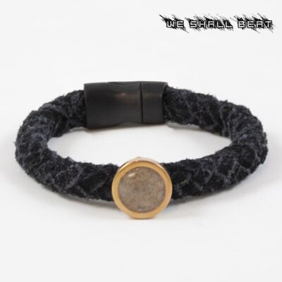 WIR SOLLTEN BEAT | ARMBAND MIT SAND IBIZA – SCHWARZES WILDLEDER | SCHWARZES SCHLOSS | SANDELEMENT ROSGOLD