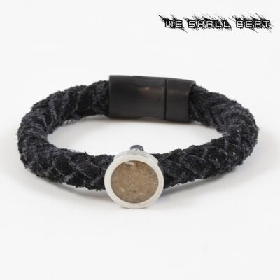 VENCEREMOS | PULSERA CON ARENA DAKAR RALLY ANTE NEGRO | CERRADURA DE ACERO INOXIDABLE Y ELEMENTO DE ARENA