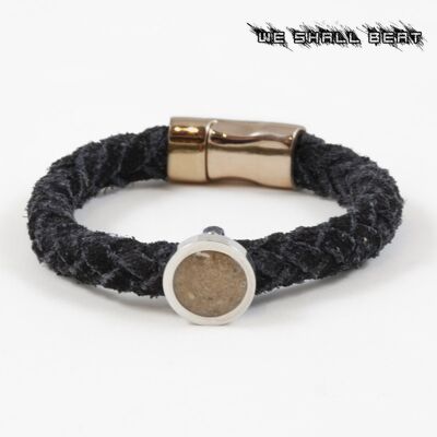 NOUS VAINCRONS | BRACELET AVEC SABLE DAKAR RALLY BLACK SUEDE | ÉLÉMENT SERRURE ET SABLE EN OR ROSE