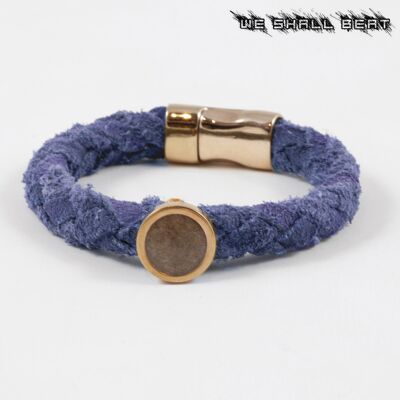 NOUS VAINCRONS | BRACELET AVEC SABLE DAKAR RALLY – DAIM BLEU | ÉLÉMENT SERRURE ET SABLE EN OR ROSE