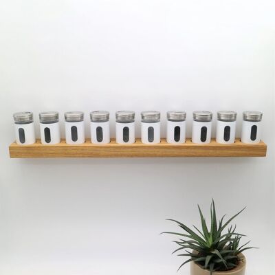 Spice rack shaker jars SPICO - white spice jars with labels - oak