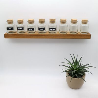 Spice rack SPICO - with glasses 8 pieces + labels - oak