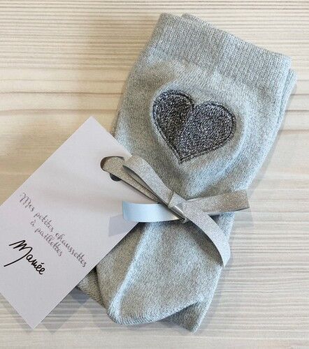 Calzini glitterati a cuore ricamati di perle