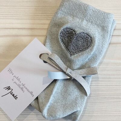 Pearl embroidered heart sequin socks