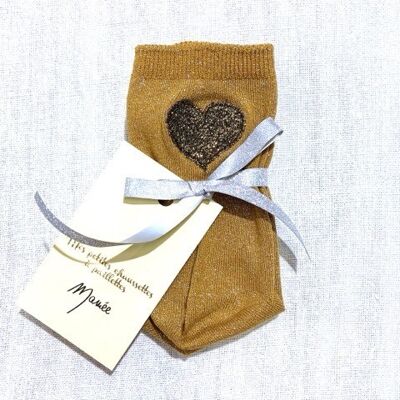 Mustard yellow socks with embroidered heart sequins