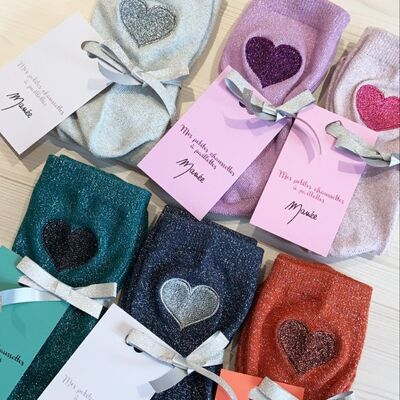 PACK of 6 pairs of embroidered heart glitter socks