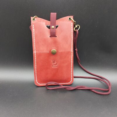 Funda de piel para móvil con pequeño bolsillo tipo cartera. Para llevar al cuello o al costado. Hasta 6,1 pulgadas. Cordón ajustable. Opplav telefondeksel1 (Rojo)