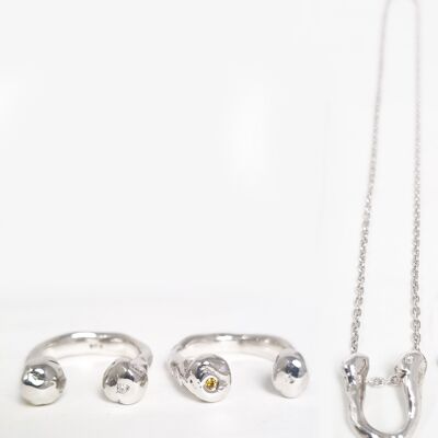 I care for u set: ring dames, diamant wit + ring heren, diamant geel + hanger dames, diamant wit incl. ketting