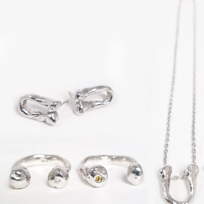 I care for u set: ring dames, diamant wit + ring heren, diamant geel + oorbellen dames, diamant wit + hanger dames, diamant wit incl. ketting