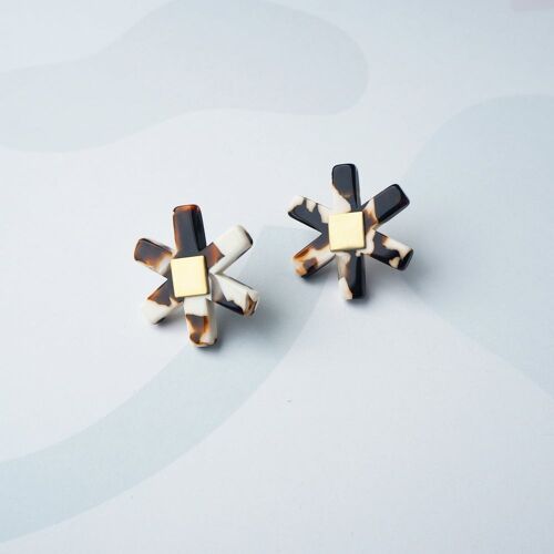 Umber Floral Stud Earrings- brown mix acetate resin flower studs