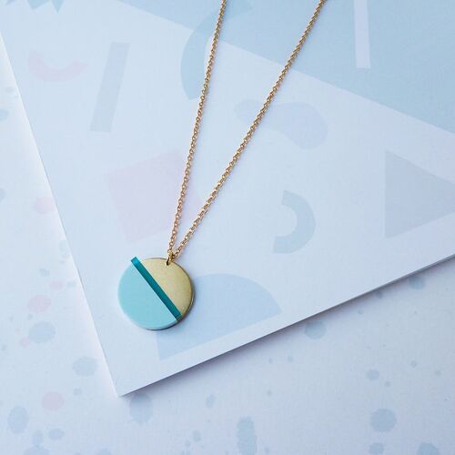 Horizon Necklace Teal & Pale Blue- gold necklace with acrylic Perspex pendant