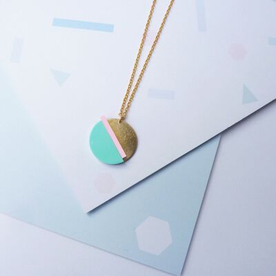 Horizon Necklace Mint & Pink- gold necklace with laser cut acrylic Perspex pendant