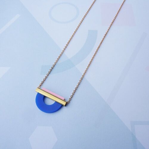 Drop Curve Necklace French Navy & Pink- gold necklace with laser cut acrylic Perspex pendant