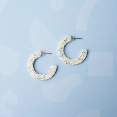 Marmaro Midi Hoop Earrings- winter white and grey marble acetate resin hoops