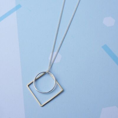 Sector Necklace- silver 60cm necklace with geometric shape pendants
