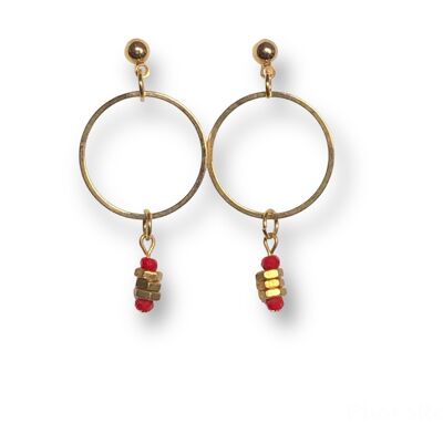 Boucles d'oreilles rondes écrous rouge