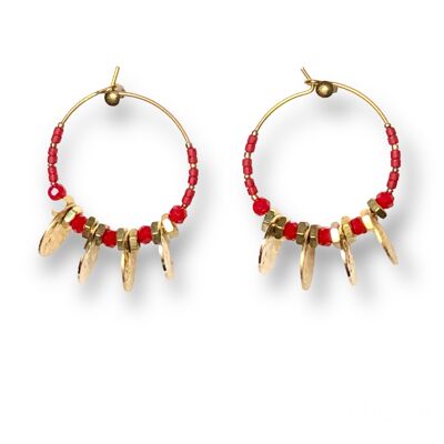 Bohemian red nuts hoop earrings