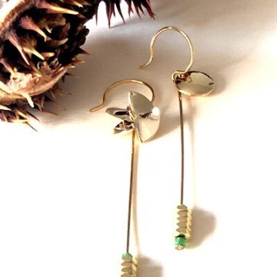 Green mismatched nut earrings