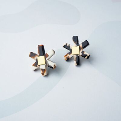 Umber Floral Stud Earrings- brown mix acetate resin flower earrings