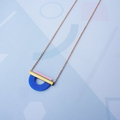 Drop Curve Necklace French Navy & Pink- gold  necklace with laser cut acrylic Perspex pendant