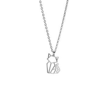 Collier Origami Chat Argent 1