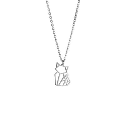 Collier Origami Chat Argent
