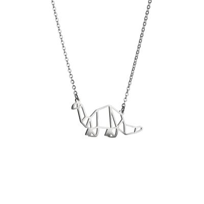 Collier Origami Dinosaure Argent