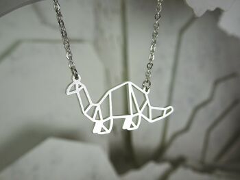 Collier Origami Dinosaure Argent 2