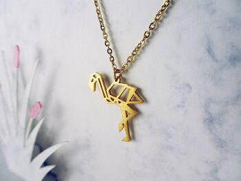 Collier Origami Flamant Rose 2