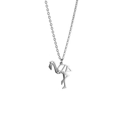 Collier Origami En Argent Flamant Rose