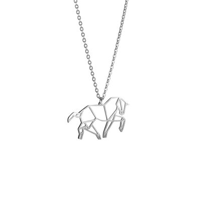 Horse Silver Origami Necklace