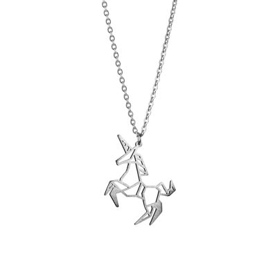 Collana Origami in argento con unicorno