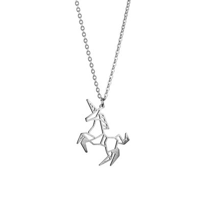 Unicorn Silver Origami Necklace