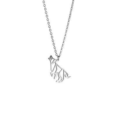 Wolf Silver Origami Necklace