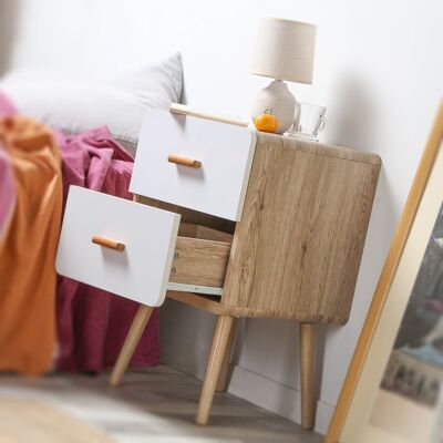 Bedside Table 2 Drawers White Fronts H64 cm