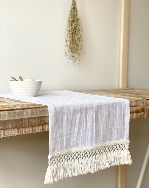 Linen Table Runner with Macrame