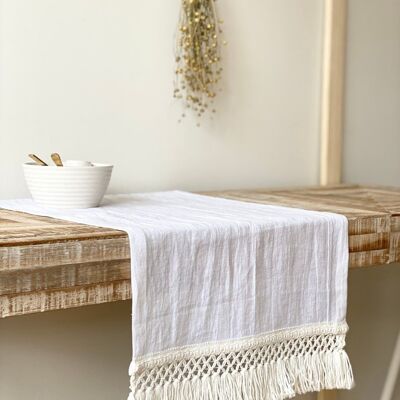 Linen Table Runner with Macrame