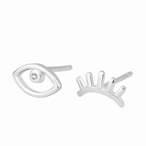 Cute Eye & Lash Stud Earrings Unusual Eccentric Abstract Earring Sterling Silver