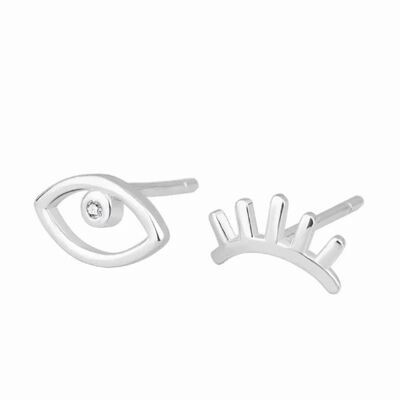 Niedliche Eye & Lash Ohrstecker Ausgefallener Exzentrischer Abstrakter Ohrring Sterling Silber