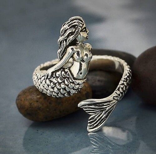 Unique Sterling Silver Adjustable Mermaid Ring