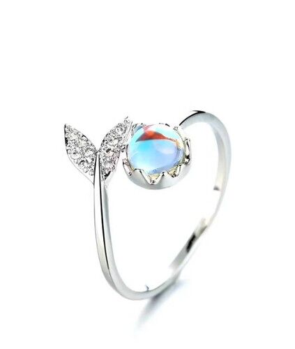 Dainty Iridescent Mermaid Ring 925 Sterling Silver