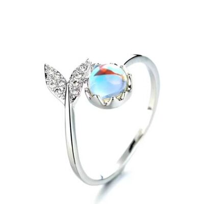 Dainty Iridescent Mermaid Ring 925 Sterling Silver