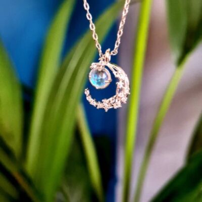 Kristall Mond & Stern Opal Halskette | 925 Silber